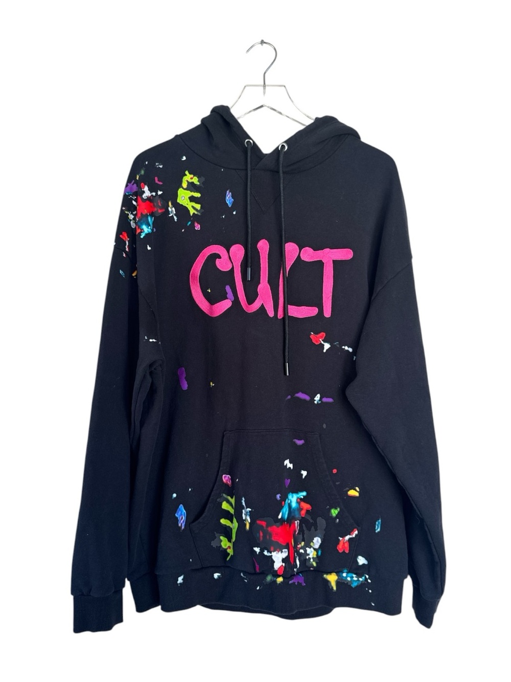 Cult of Individuality Multicolor Paint Splatter Pullover Hoodie – Black – XXL